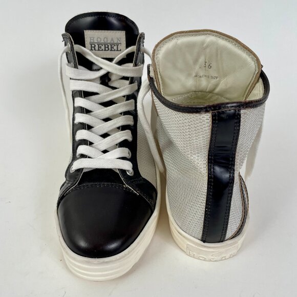 Women's Hogan Rebel R182 High Top Sneakers, Black Leather/SIiver Sequin, Size 36 - Picture 9 of 15